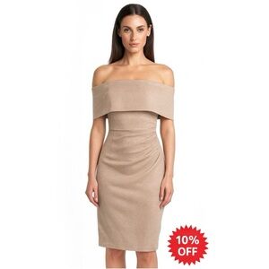 Vince Camuto Champagne Shimmer Off The Shoulder Sheath Dress Size 8 NWT